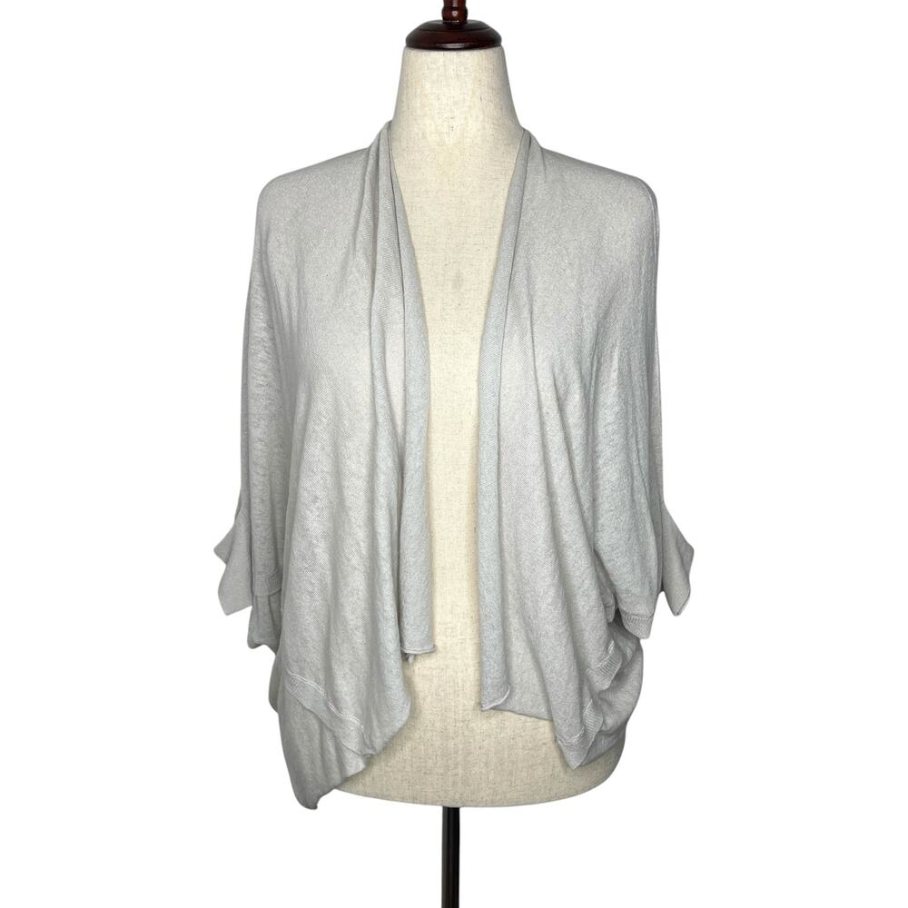 Planet Womens Cardigan OSFA Light Gray Linen Pima Cotton Open Lagenlook Boho